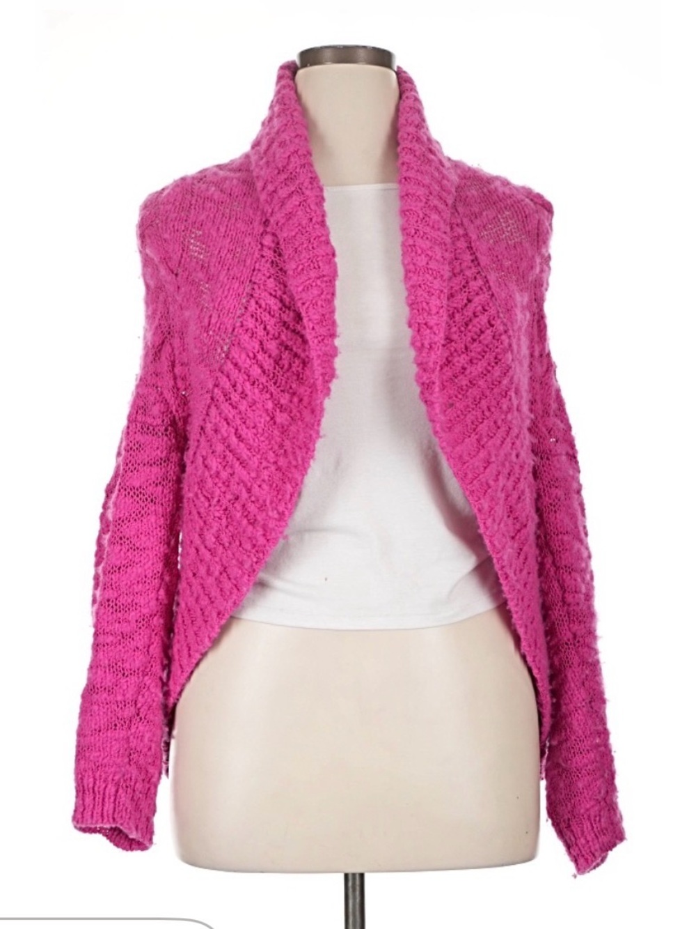 St. John Collection Wool Open-Front Chunky Knit Cardigan - Hot Pink